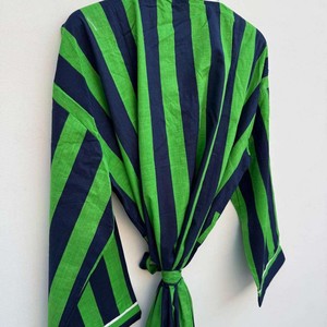 Bata de Baño Kimono 100% Algodón, Rayas, Cuello en V, Cintura Ajustable, para Mujer y Hombre, Ideal para Playa o Bodas - Product Image 3