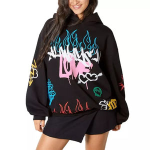 Sudadera con capucha oversize de invierno con logo personalizado, forro polar estampado, ecológica, para mujer, con bordado de insignia, cremallera completa, estilo urbano. - Product Image 1