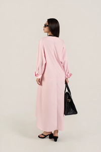 Robe décontractée mi-longue d'été en popeline 100 % coton à rayures complètes, col en V, manches classiques, coupe droite et ample - Product Image 3