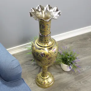 Handmade Brass <b>Tabletop</b> Vase with Traditional Floral Design for Interior Decoration - Product Image 3