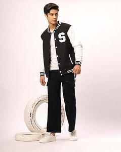 Factory Custom <b>Men</b> Wool Blend Eco-Friendly Winter Varsity <b>Jacket</b> <b>White</b> Chenille Streetwear Letterman Stand Collar Covered Button - Product Image 2