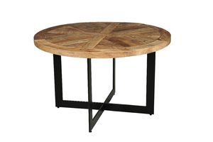 Table de salle à manger ronde rustique en bois massif pour six personnes avec pieds en métal noir, table d'appoint centrale pour la décoration intérieure de ferme, d'hôtel ou de maison - Product Image 2