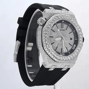 Reloj de Pulsera de Lujo para Hombre con Logotipo Personalizado, Diamantes, Caja Redonda de Acero Inoxidable, Correa de Goma Negra, Mecánico - Product Image 1