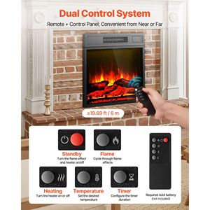 เตาผิงไฟฟ้าติดผนังขนาด 18 นิ้ว พร้อมระดับความสว่างของเปลวไฟปรับได้ 3 ระดับ ตั้งเวลาได้ 24 ชั่วโมง และรีโมทคอนโทรล - Product Image 6