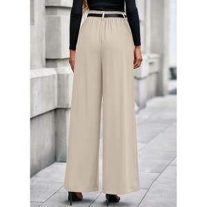 Pantalones de trabajo personalizados para mujer, otoño 2026, de cintura alta elástica, pierna ancha, plisados, largos, fluidos, estilo palazzo, con efecto arrugado - Product Image 1