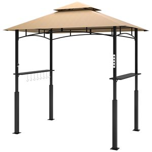 Gazebo per Barbecue da Esterno 8 X 5 Marrone Scuro con Luce LED, 2 Ripiani Laterali, Ganci, Apribottiglie, Riparo per Barbecue e Pergola - Product Image 1