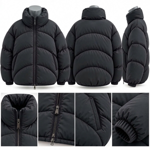 Unisex Black Color Puffer Jacket Winter <b>Coat</b> <b>Stand</b> Collar Zip Up Outdoor Streetwear Custom Apparel OEM ODM - Product Image 3