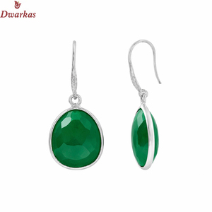 Classic elegant <b>earrings</b> 925 sterling <b>silver</b> natural green onyx gemstone <b>dangle</b> drop bezel set <b>earring</b> for ladies and girl - Product Image 1