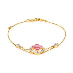 Pulsera de diamantes Leaf Link con marco delgado de oro amarillo y diseño central botánico fluido - Product Image 2