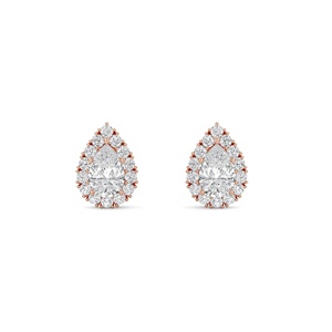 Boucles d'oreilles clous en or massif 14 carats, taille poire, 0,50 carat chacune, les plus vendues, bijoux de mode pour femmes, avec pierre latérale ronde - Product Image 1