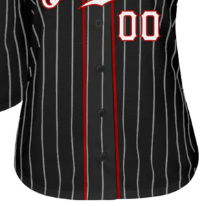 Black White Pinstripe White <b>Red</b> Baseball Jersey for Men Button Down Team Uniform Breathable Lightweight Athletic Tournament - Product Image 6