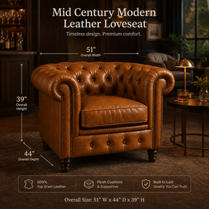Premium Brown Genuine Leather Chesterfield Chair with Nailhead Trim Elegant Accent Chair for Living Room Furniture Leather <b>Sofa</b> - Product Image 2