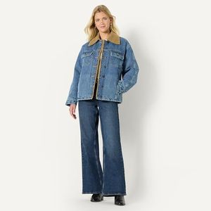 Chaqueta vaquera personalizada de talla grande con forro de sherpa para mujer, abrigo de invierno con cuello de lana, venta al por mayor, logotipo de marca personalizado OEM - Product Image 5