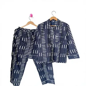 Conjunto de Pijama para Mujer, 100% Algodón, Estampado Geométrico, Manga Larga, Cuello Camisero, Pantalón Largo, Ropa de Dormir Suave e Informal - Product Image 1