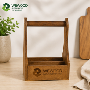 Porte-bouteilles en bois massif personnalisé OEM avec poignée pour le stockage et l'emballage cadeau de bière, de vin et de boissons - Product Image 4