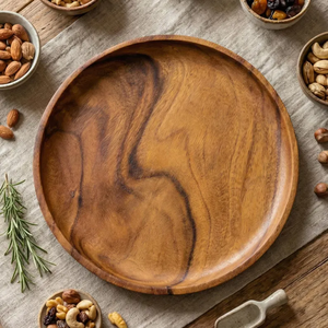 Tabla de queso redonda hecha a mano de madera de acacia, plato de aperitivos de madera de 10 pulgadas - Product Image 2