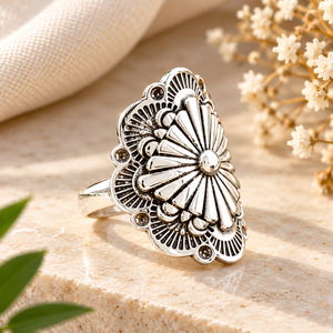 Bague Statement Mandala Bohème Florale en Argent Sterling 925 Oxydé Fait Main avec Améthyste, Design Floral Vintage, Vente en Gros - Product Image 6