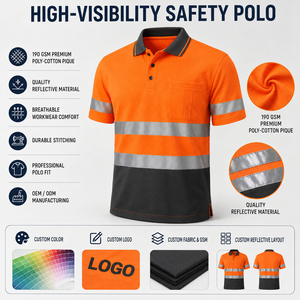 Polo de travail orange haute visibilité imperméable et ignifuge pour homme, uniforme de sécurité réfléchissant à manches courtes en coton, logo personnalisé - Product Image 4