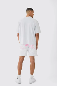 ผู้ผลิตเสื้อผ้าบุรุษแบบกำหนดเอง เสื้อยืดและชุดกางเกงขาสั้น ชุดวอร์มโอเวอร์ไซส์แบบเรียบง่ายและชุดกางเกงขาสั้น 2 ชิ้น ชุดลำลองฤดูร้อนจากโรงงาน - Product Image 2