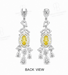 Elegantes pendientes de araña en oro blanco de 18 quilates con diamantes ovalados amarillos de fantasía, diamantes en forma de pera y diamantes marquesa cultivados en laboratorio, diseño de alta costura. - Product Image 6