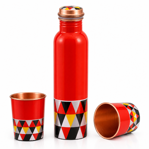 Ensemble de Bouteilles Portables en Cuivre à Grande Capacité avec Impression Meena Classique Premium pour la Santé Ayurvédique et la Consommation Quotidienne - Product Image 1