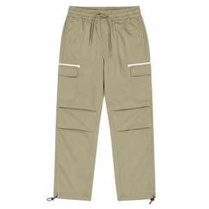 Nouveau pantalon cargo en toile vert olive pour homme, taille élastique, plusieurs poches, coupe droite décontractée, respirant, poids moyen, pour l'automne - Product Image 1