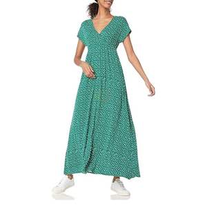 Robe longue maxi à imprimé léopard, col en V, manches courtes, style bohème, décontractée, été, en polyester, pour femme, motif animalier, vente en gros - Product Image 4