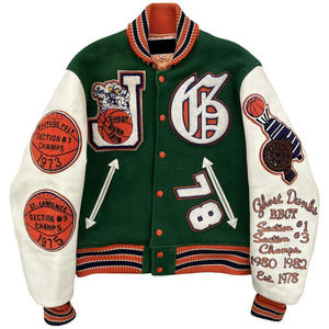 Chaqueta Varsity de Béisbol para Hombre, al por Mayor, OEM, de Alta Calidad, con Logotipo Personalizado Bordado, Mangas de Cuero Vacuno Curtido, Estilo Urbano, Invierno - Product Image 1