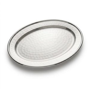 Plateau à poisson ovale fait main en acier inoxydable 304 de 40 cm, finition satinée et bord martelé, pour la décoration intérieure, les hôtels et les mariages - Product Image 3