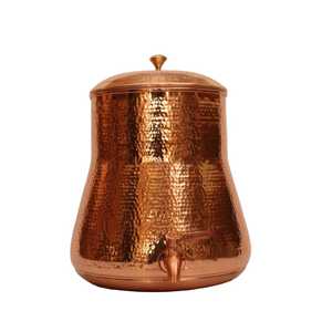 Réservoir de stockage d'eau en cuivre pur, type Matka, avec couvercle ouvert, bouton en laiton et robinet métallique - Product Image 4