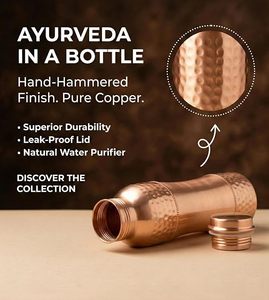 Luxury Multi Set Hammered Copper Hydration <b>Flasks</b> High-Gloss Metallic Finish Reusable Eco-Friendly Water Vessels - Product Image 4