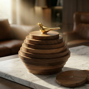 Posavasos Magnéticos Apilables de Madera de Nogal Hechos a Mano, Posavasos Escultóricos de Madera con Soporte Magnético, Elegantes para Escritorio y Mesa - Product Image 1