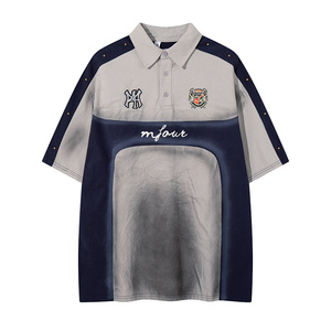 Vente en gros de polos personnalisés pour hommes, style vintage, dégradé, manches courtes, streetwear, <span class=keywords><strong>t</strong></span>-<span class=keywords><strong>shirt</strong></span> surdimensionné avec broderie - Product Image 6