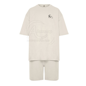 Unique Simple Style Breathable Cotton Made T-<b>Shirt</b> & <b>Shorts</b> <b>Set</b> Drawstring Wholesale <b>Men</b> Casual T-<b>Shirt</b> & <b>Shorts</b> <b>Set</b> - Product Image 2
