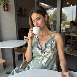 ชุดเดรสราตรีผ้าซาตินคลุมรอบคอหมอกทะเลเดรสแขนกุดโปร่งสำหรับงานฤดูร้อน - Product Image 2