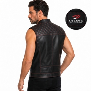 Chaleco de Cuero para Hombre, Chaleco de Motociclista de Cuero Genuino de Alta Calidad, Cierre de Botones, Ajuste Cómodo, Ropa Clásica para Motociclistas - Product Image 3