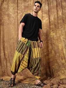Men's Classic Dark Wash Canvas Lightweight Eco-Friendly High Waist Harem <b>Yoga</b> <b>Pants</b> with Nepali Print And Flat Casual Drawstring - Product Image 3