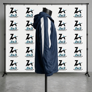 Manufacture Design Blue Hooded <b>Racer</b> <b>Jacket</b> White Zipper Closure Sporty Windproof Polyester Zipper Closure Men's Lacrosse <b>Jacket</b> - Product Image 3