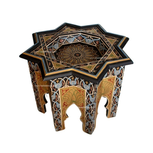 Table basse octogonale en bois massif faite à la main, style marocain, base cintrée sculptée à la main avec motifs Moucharabieh, table d'appoint - Product Image 4