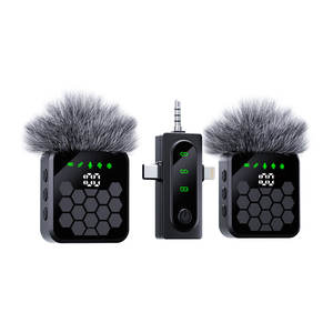 Microphone cravate sans fil portable Système un-vers-deux avec étui de charge Réduction du bruit Faible latence <span class=keywords><strong>pour</strong></span> interview Vlog - Product Image 2