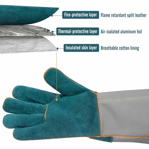 Gants de soudure en cuir pleine fleur et croûte de cuir, nouveau design, avec logo personnalisé, résistants à l'abrasion et à la chaleur, pour la lutte contre les incendies, la grillade et le barbecue - Product Image 3