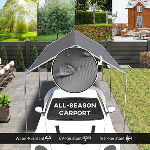 Tettoia per Auto in Acciaio Zincato Resistente 2.9m x 6m con Kit di Ancoraggio e Cavi in Acciaio Grigio - Product Image 4