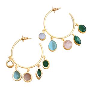 ต่างหูทองเหลืองแบบห่วง ดีไซน์ดอกไม้ ประดับด้วยหินธรรมชาติ ชุบทอง ดีไซน์เฉพาะตัว คุณภาพสูง ขายส่งจำนวนมาก - Product Image 5