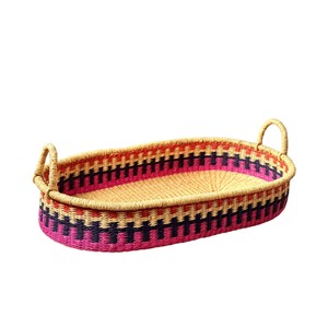 Professional pink and dark geometric pattern seagrass <b>changing</b> <b>basket</b> matched with rattan <b>changing</b> kid tray and light handles - Product Image 1