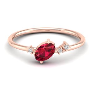 แหวนหมั้นเพชรโมอิสซาไนต์ทองคำแท้ 14K ดีไซน์พิเศษจาก REYES สำหรับผู้หญิง ทรงรูปไข่ทันสมัย ประดับทับทิม 0.5 กะรัต แหวนแต่งงาน - Product Image 1