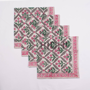 Serviettes de table en coton 100% imprimées à la main en Inde, motif floral, rose vif, de haute qualité, pour dîner, vente en gros - Ridhi - Product Image 2