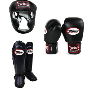 Ensemble d'entraînement de boxe thaïlandaise Twins en cuir de vachette véritable, comprenant des gants de boxe, un protège-tête et des protège-tibias, OEM, marque privée Winning boxing - Product Image 4