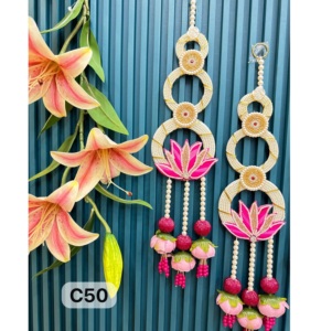 Handmade Pearl Lotus <b>Wall</b> Hanging Indian Festive Door Decor Beaded Lotus Hanging for Home Wedding Diwali Decoration - Product Image 1