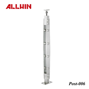 Poteau d'escalier rond en acier inoxydable pour garde-corps de panneau de verre ou câble métallique, usage hospitalier - Product Image 2