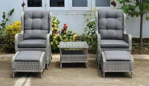 High End Outdoor Relaxing Coffee Set Durable Rattan <b>Recliner</b> <b>Chairs</b> with Cushions and Matching Ottoman for <b>Garden</b> Living - Product Image 4
